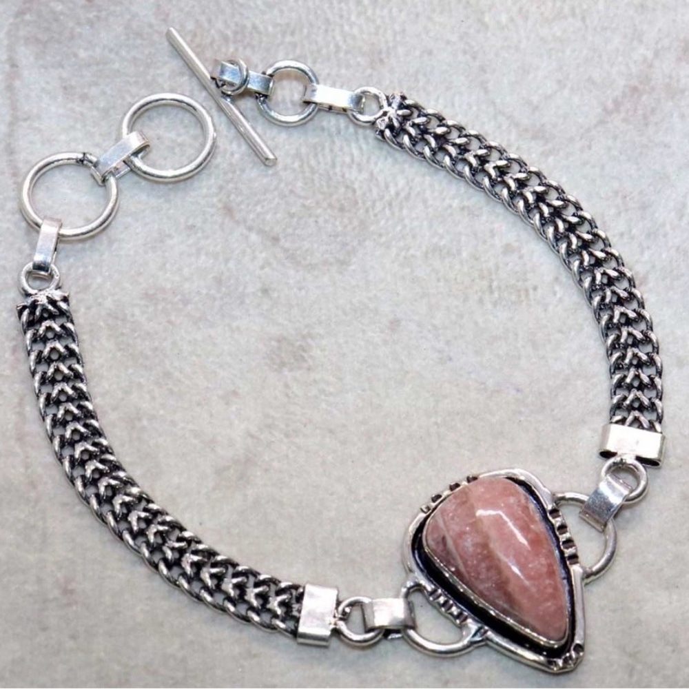 Rhodochrosite Silver and Pink Stone Bracelet